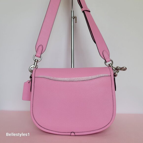 COACH Willow Saddle Pebbled Leather Saddle Crossbody Bag- Vivid Pink 🎈$265. - Picture 7 of 16